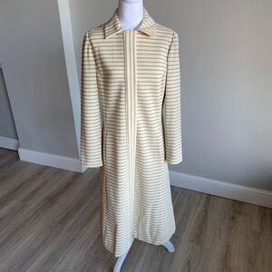 Vintage 60's Women's Medium Cream & Brown Striped Long Coat Twee Retro 70's READ